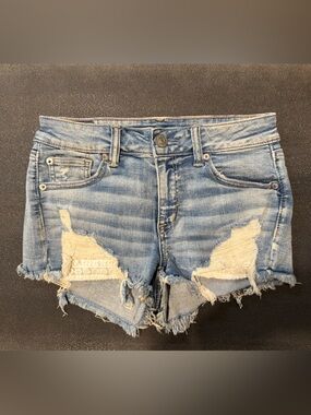 American Eagle Outfitters Distressed Light Blue Denim Shorts